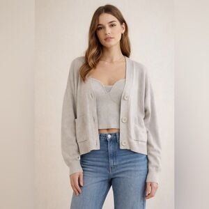 H&M Light Gray Women's Cardigan Sweater With Cami Size Medium Scandi Minimalist